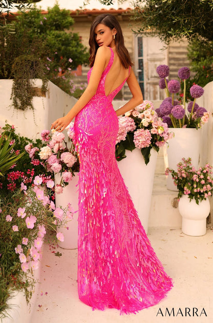 Cutaway Paillettes Skirt Gown - Hot Pink