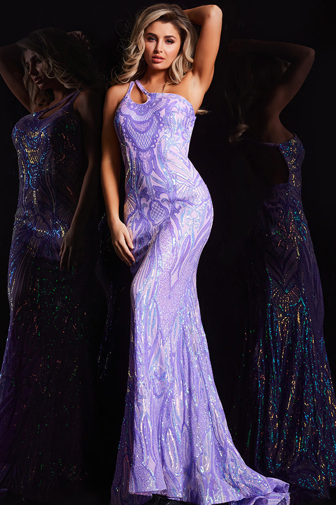 Iridescent Purple One Shoulder Gown