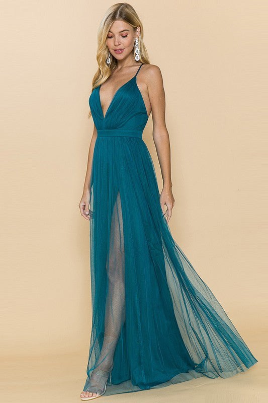 Teal Double Slit Gown